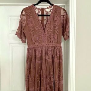 Altar'd State Marionette lace boho maxi dress rose pink size M